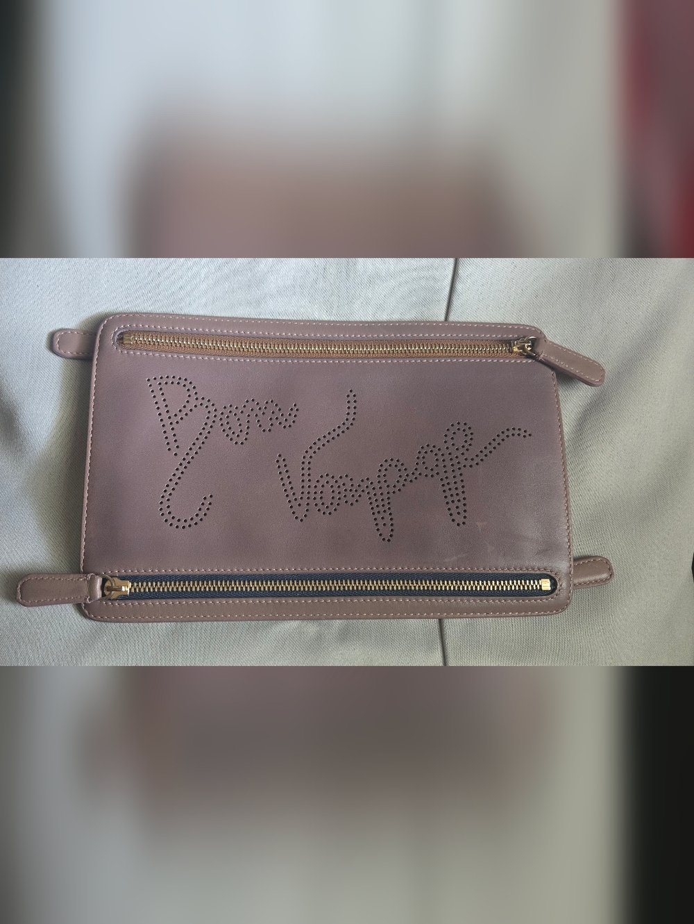 Smythson Mauve Perforated Leather Travel Pouch